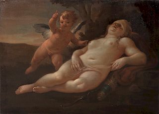 Italian School, oil, Cupid and a sleeping Venus