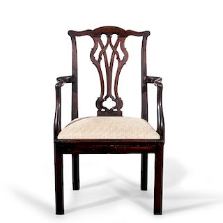 A George III carved exotic hardwood armchair