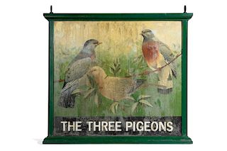 A Three Pigeons painted pub sign