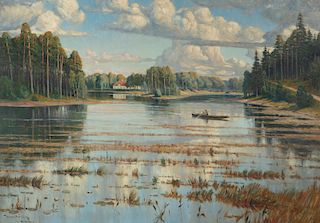 Wilhelm Dahlbom, oil, River landscape, 1899