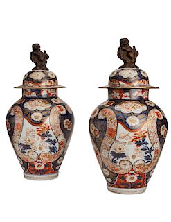 A pair of Japanese Imari covered vases