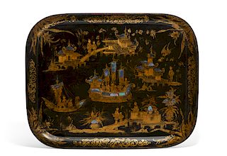 An English Chinoiserie decorated tole tray
