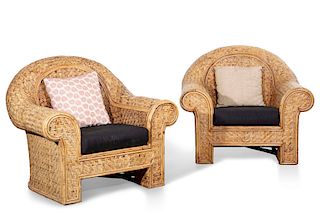 Pair of Ralph Lauren wicker and bamboo armchairs