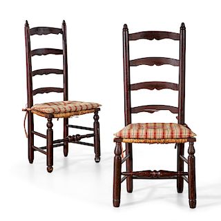Two American painted ladder back side chairs
