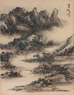 Huang Binghong, watercolor, Mountainous Landscape