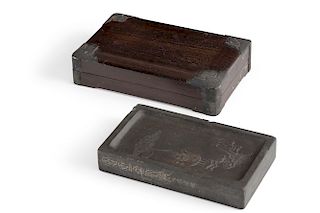 A Chinese ink stone and hardwood boxQing Dynasty