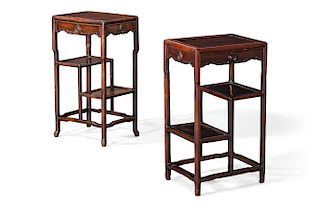 A pair of Chinese carved hardwood side tables