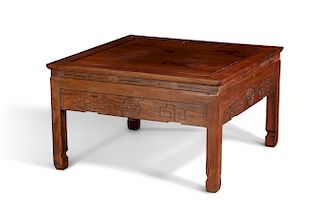 A Chinese carved hardwood square coffee table