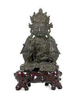 A Chinese bronze figure of a seated bodhisattva
