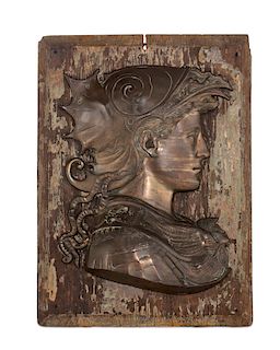 A bronze profile plaque of Minerva