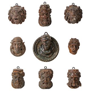 Nine Italian Renaissance style heads and masks