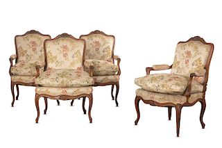 A set of four Louis XV style beechwood fauteuils