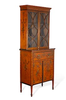 A George III style satinwood secretary bookcase