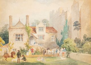 George Morland, watercolor,  country house