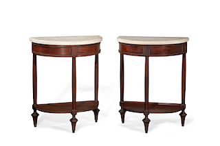 Pair of Directoire style demilune console tables