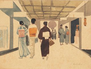 Ralph Hulett, watercolor, Ginza