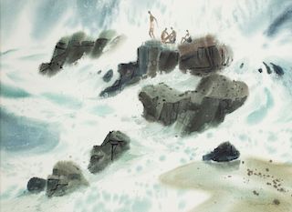 Ralph Hulett, watercolor, Divers Rocks