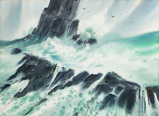 Ralph Hulett, watercolor, Emerald Surge