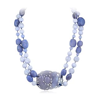 A Carved Blue Chalcedony Necklace