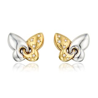 Bulgari Bi-Color Gold and Diamond Butterfly Earclips