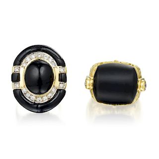 A Group of Onyx and Diamond Rings