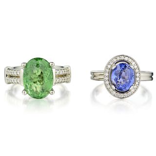 A Lot of Un-heat Sapphire Ring and Green Tourmaline Ring
