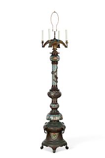A Chinese bronze and enamel floor lamp
