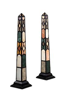 Pair Neoclassical style specimen marble obelisks
