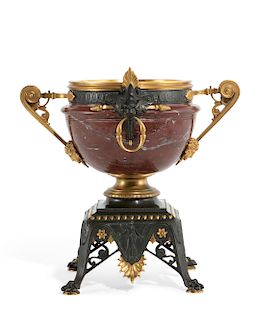 French bronze and marble centerpiece, circa 1875
