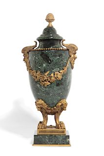A Louis XVI style bronze and marble urn