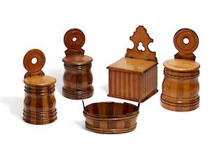 Five Dutch and Welsh mixed wood treen articles