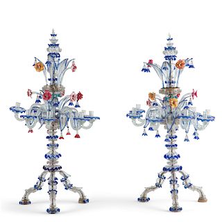 A pair of monumental Murano glass candelabra