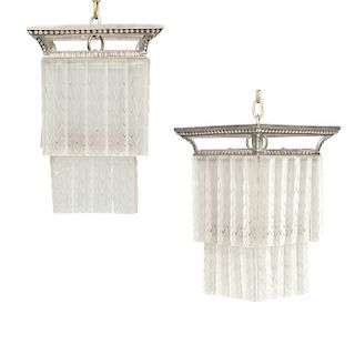 A pair of Art Deco style frosted glass lanterns