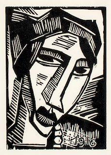 Karl Schmidt-Rottluff, woodcut, woman's head, 1920