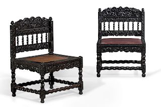 Two Dutch Colonial ebony low side chairs