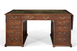A  George III style oak partners  pedestal desk