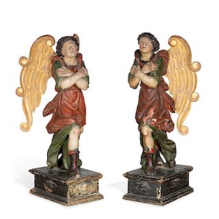 Pair of Italian Baroque painted figures of angels