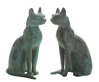 Pair Cast Bronze Figures of Seated