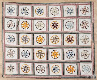 Tennessee pieced mariner's compass variant quilt, ca. 1875, 100'' x 86''.