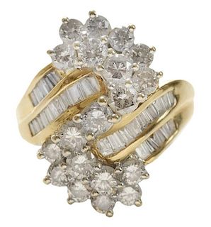 Two-Tone Gold and Diamond Cluster Ring