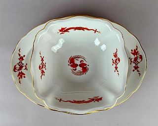 Two Pieces of Meissen Red Dragon Pattern Porcelain