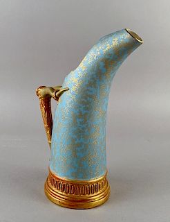 A Royal Worcester Ewer, Horn Form Handle