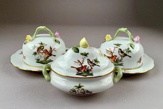 Three Small Herend Rothchild Bird Covered Dishes