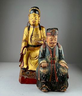 Two Carved Seated Ancestor Figures, ca. 17th-18th