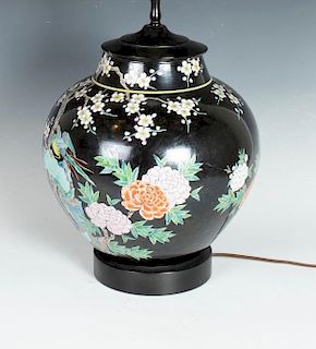 Chinese Famille Noire Porcelain Table Lamp