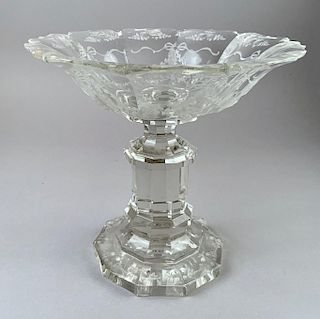English or Irish Engraved Glass Compote