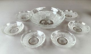Czechoslovakian Glass  Center Bowl with Six Dishes
