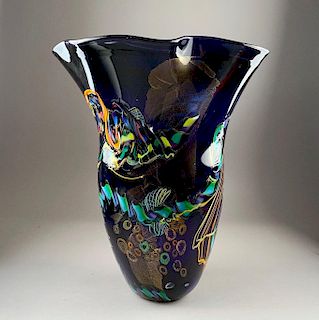 Large Art Glass Vase, Signed