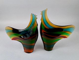 A Pair of Exbor Czechoslovakia Rooster Figures