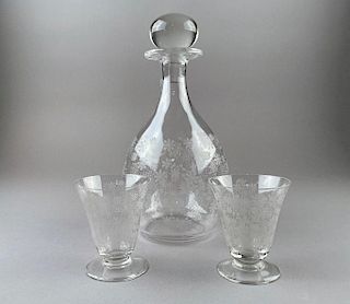 Baccarat Acid Etched Decanter and Glasses